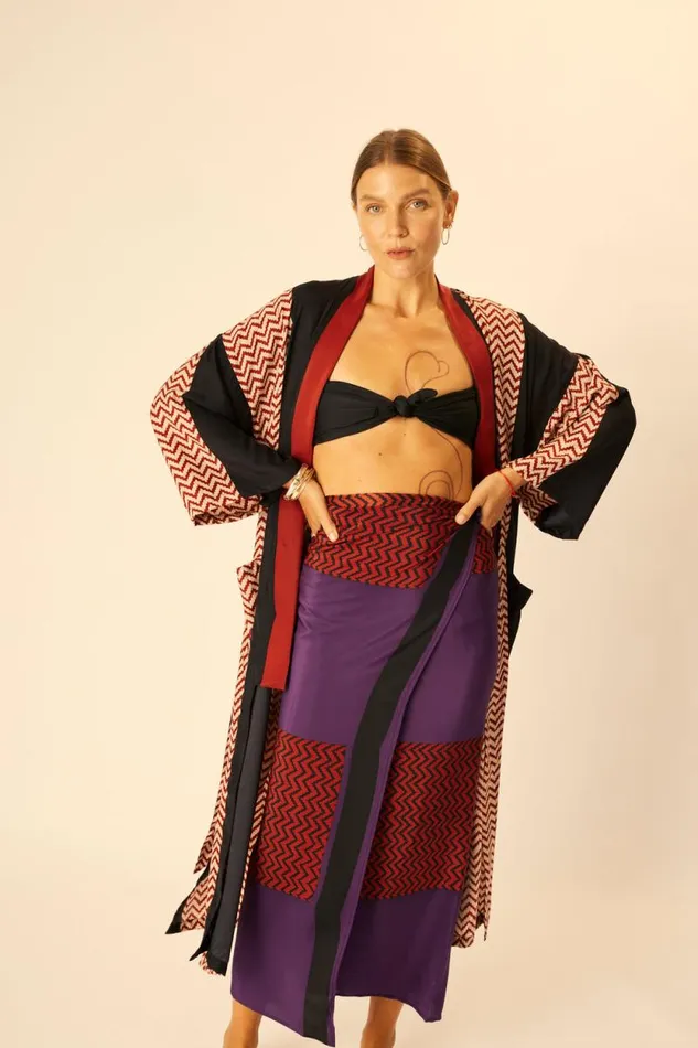 Bottoms Shop Natalie Martin SARONGSCARF Block Zigzag Aubergine