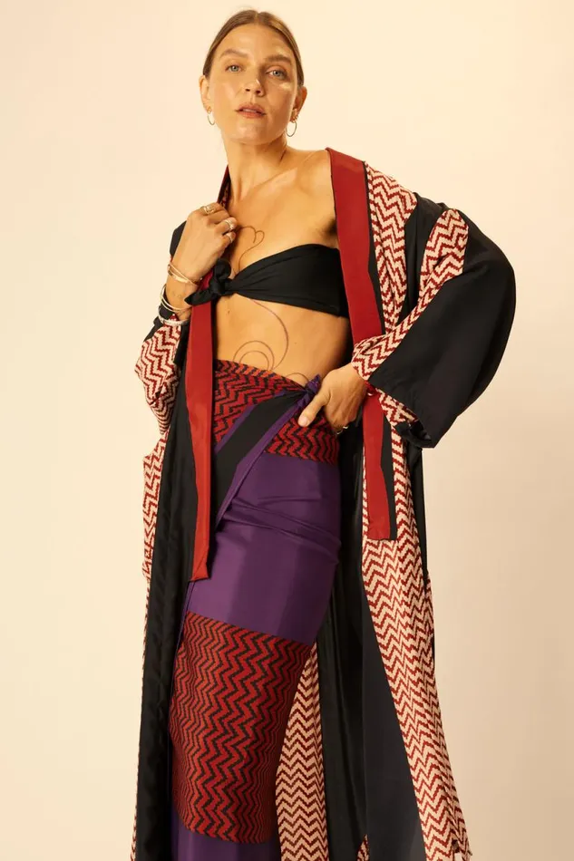 Bottoms Shop Natalie Martin SARONGSCARF Block Zigzag Aubergine