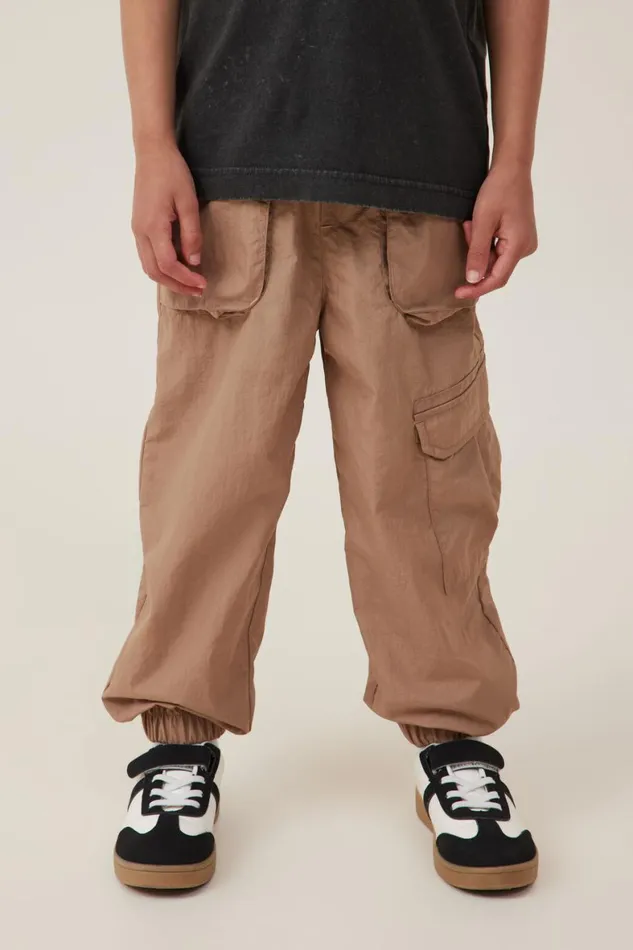 Boys 214 Pants and Jeans Cotton On Pete Parachute Pant Taupy Brown