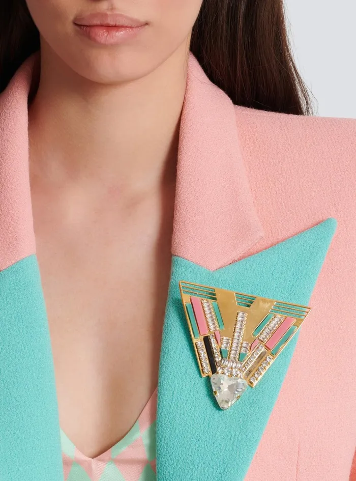 Brass And Crystal Art Deco Brooch Multicolor Women Balmain Fashion Jewelry