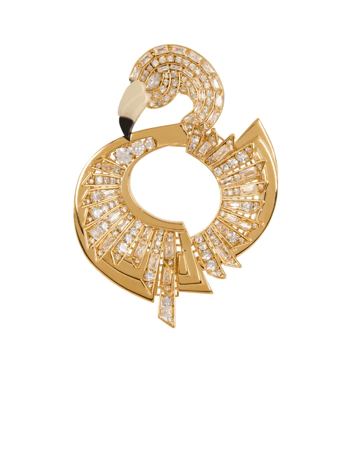 Brass And Crystal Flamingo Brooch Gold Women Balmain Fashion Jewelry