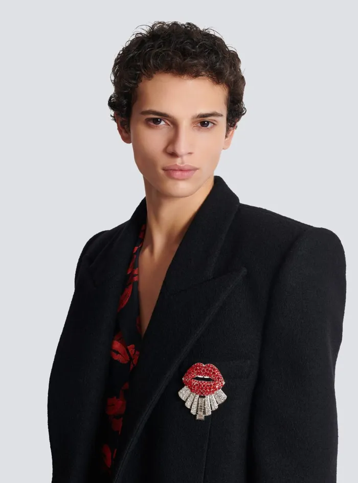 Brass And Crystal Kiss Brooch Red Men Balmain Fashion Jewelry