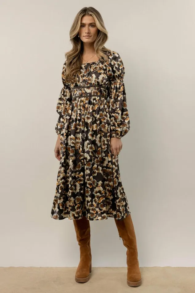 Brinley Floral Midi Dress Charcoal Women Bohme Dresses