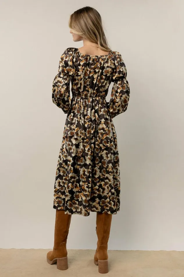 Brinley Floral Midi Dress Charcoal Women Bohme Dresses