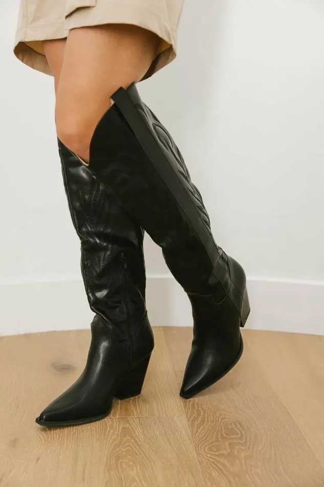 Bronco Knee High Cowgirl Boots Black Women Bohme Shoes