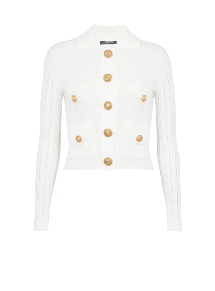 Buttoned Knit Cardigan White Women Balmain Knitwear