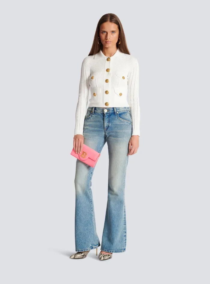 Buttoned Knit Cardigan White Women Balmain Knitwear