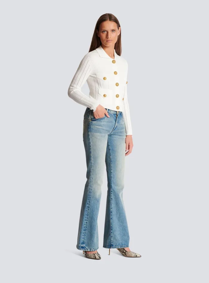 Buttoned Knit Cardigan White Women Balmain Knitwear