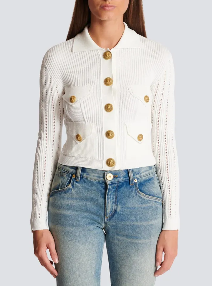 Buttoned Knit Cardigan White Women Balmain Knitwear