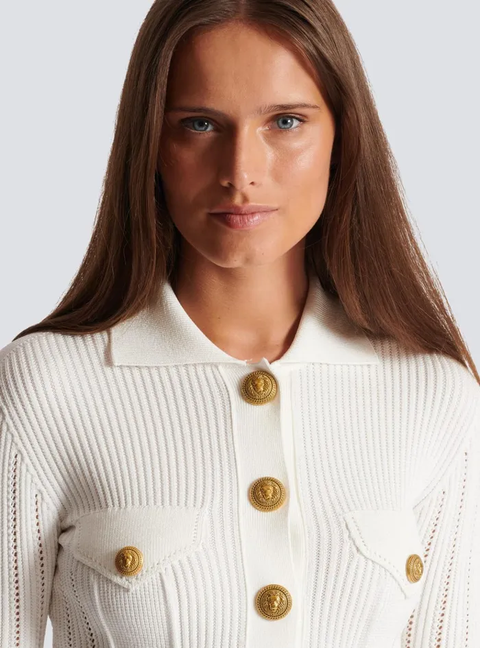 Buttoned Knit Cardigan White Women Balmain Knitwear