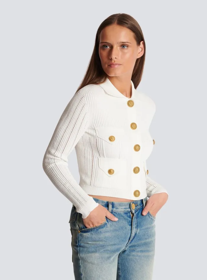 Buttoned Knit Cardigan White Women Balmain Knitwear