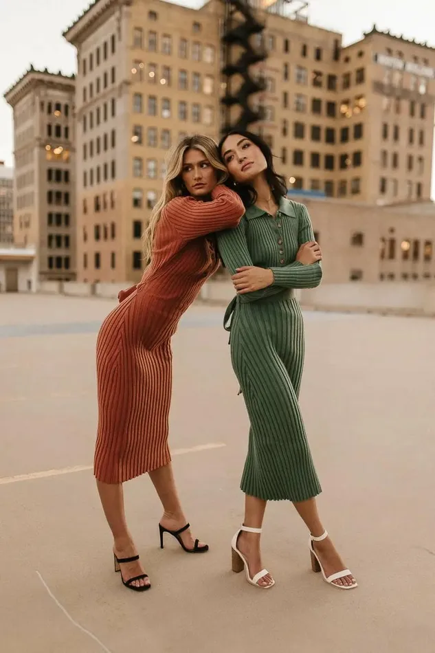 Carden Ribbed Midi Dress In Green Green Women Bohme Dresses