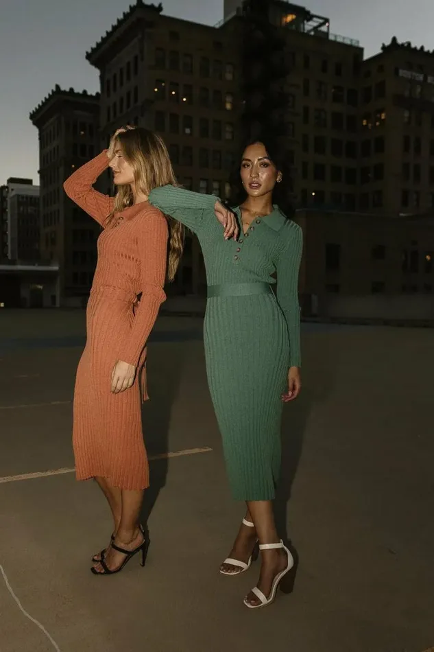 Carden Ribbed Midi Dress In Green Green Women Bohme Dresses