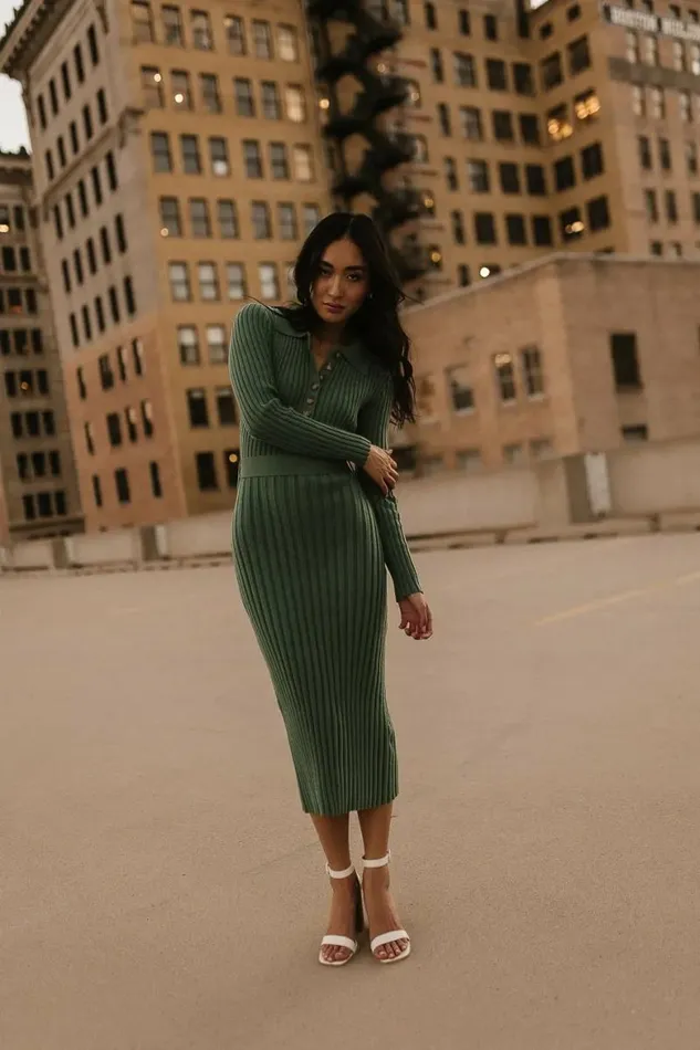 Carden Ribbed Midi Dress In Green Green Women Bohme Dresses