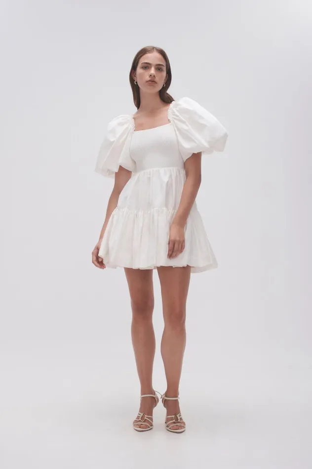 Casa Puff Sleeve Mini Dress Ivory Women Aje Mini Dresses