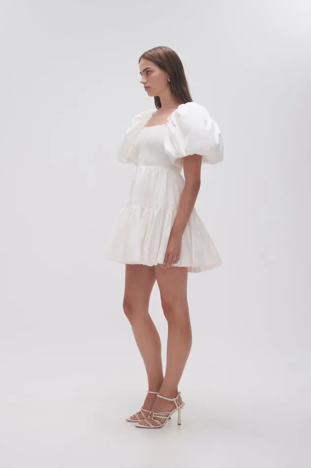 Casa Puff Sleeve Mini Dress Ivory Women Aje Mini Dresses