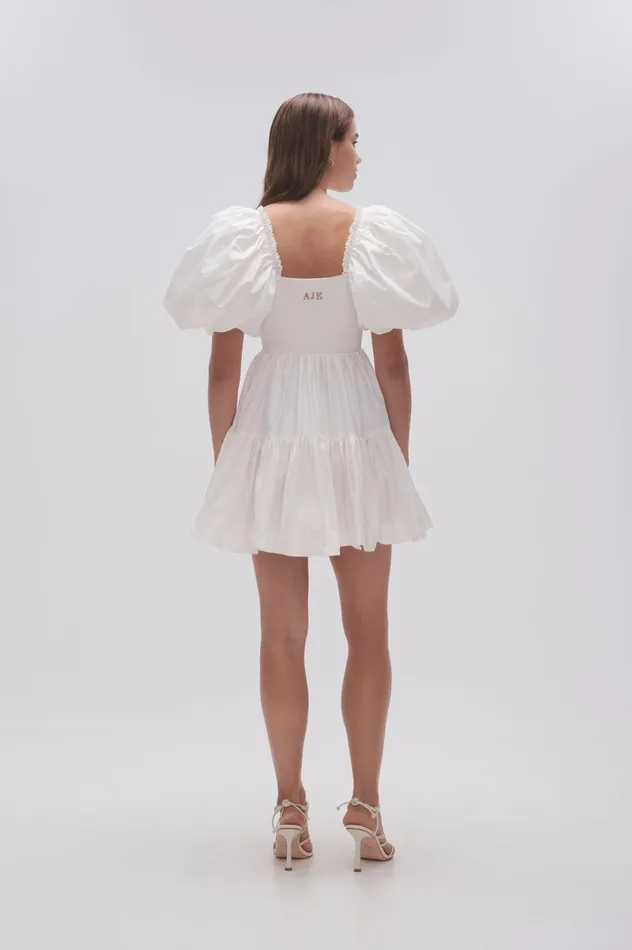 Casa Puff Sleeve Mini Dress Ivory Women Aje Mini Dresses