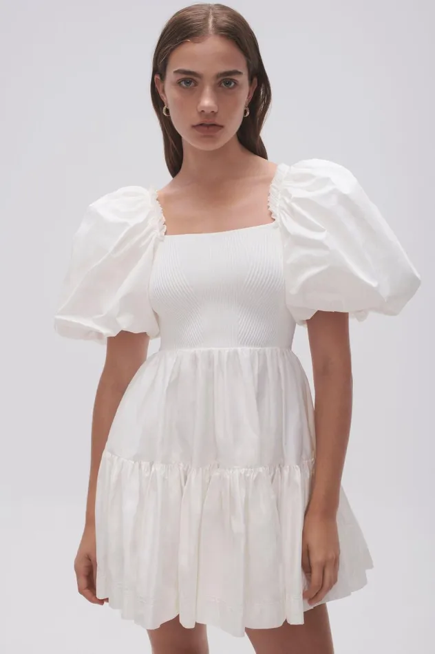 Casa Puff Sleeve Mini Dress Ivory Women Aje Mini Dresses