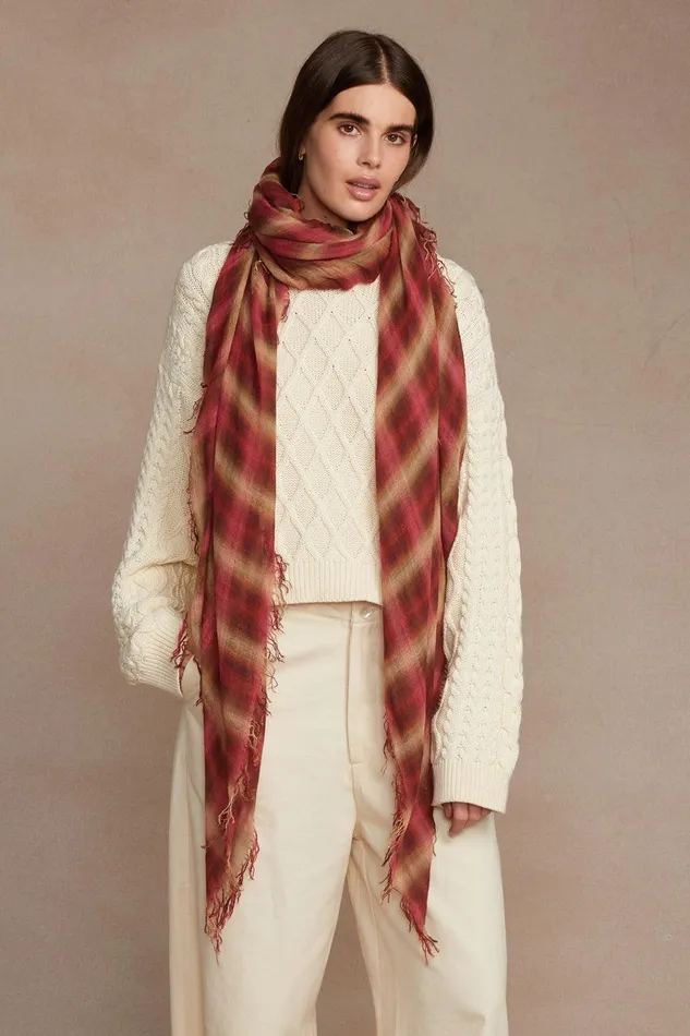 Cashmere And Silk Scarf Savvy Red Sapphire Plaid Women Chan Luu Scarves