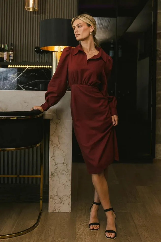 Catalina Collared Dress In Burgundy Burgundy Women Bohme Dresses