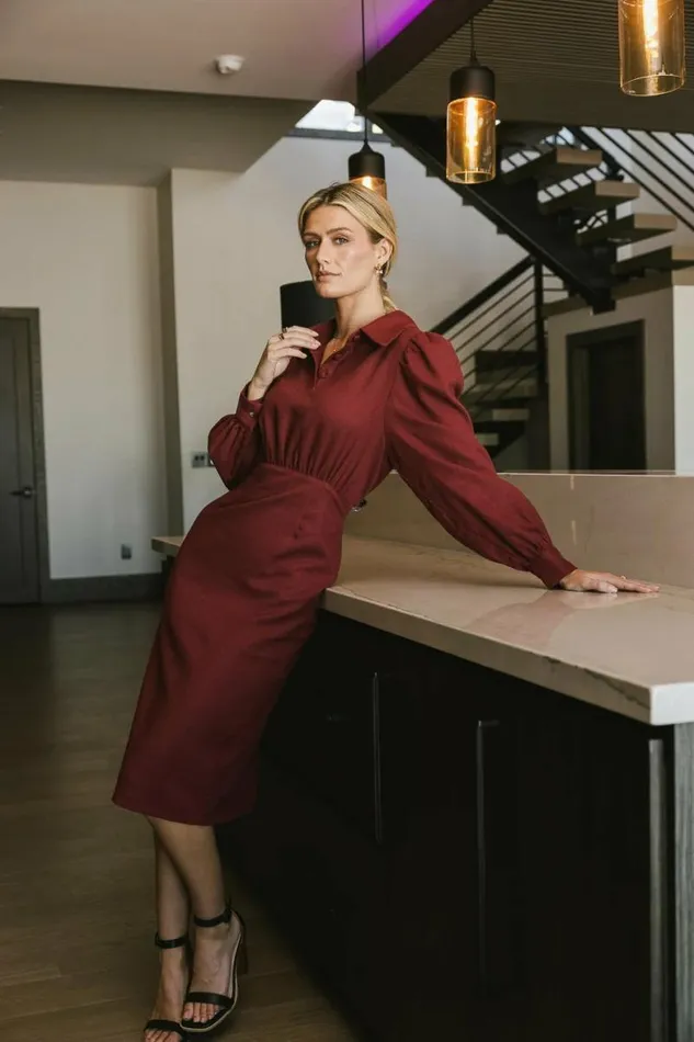 Catalina Collared Dress In Burgundy Burgundy Women Bohme Dresses