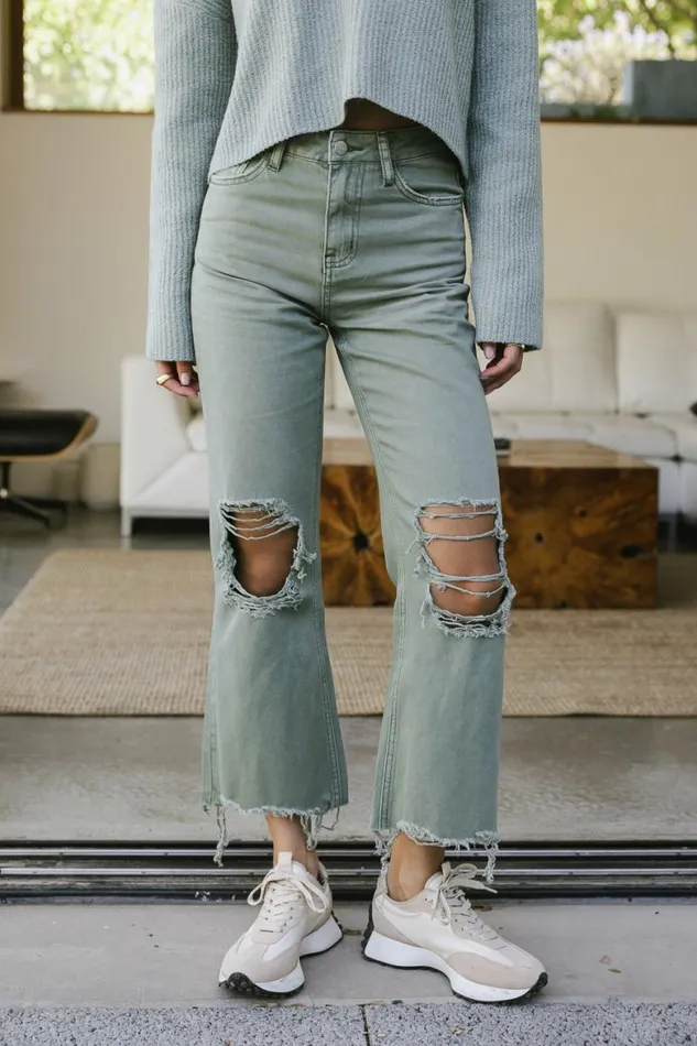 Charlie Distressed Jeans In Olive Olive Women Bohme Denim