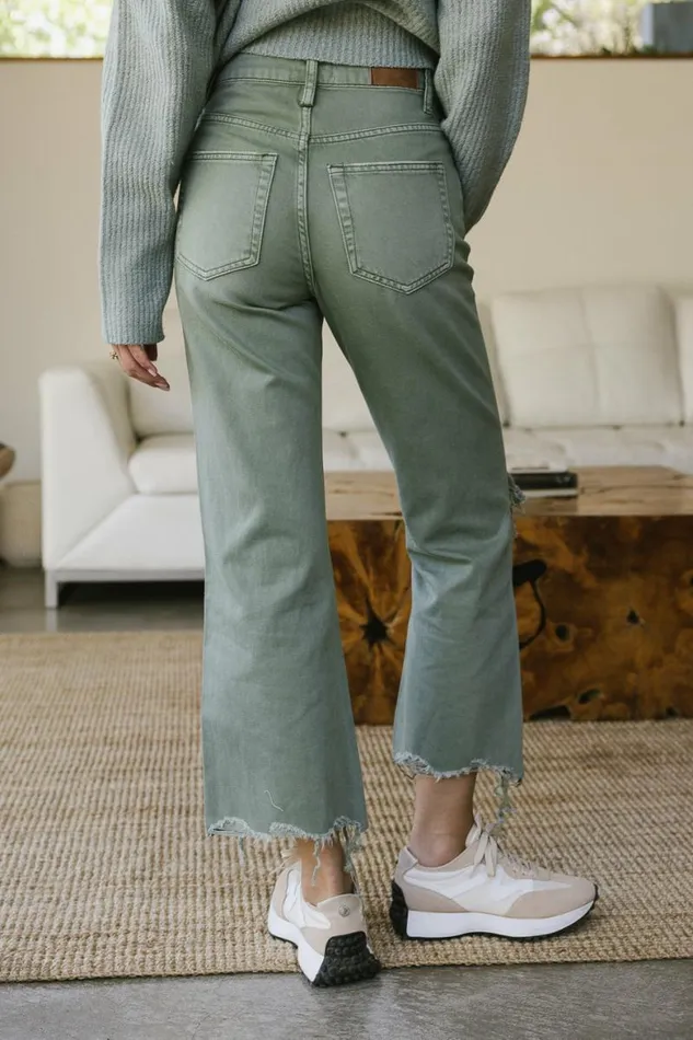 Charlie Distressed Jeans In Olive Olive Women Bohme Denim
