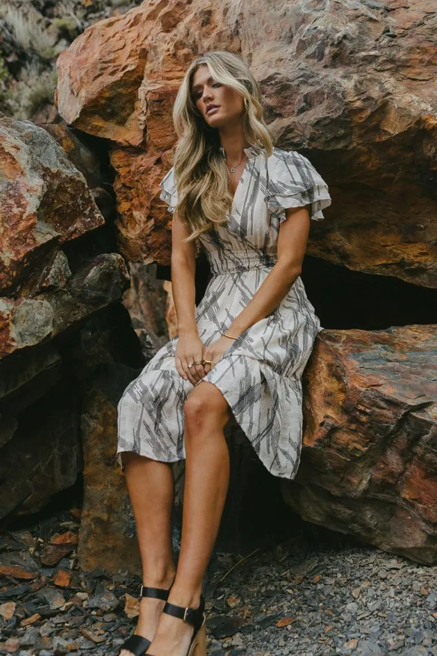 Chicago Printed Dress Cream Women Bohme Dresses