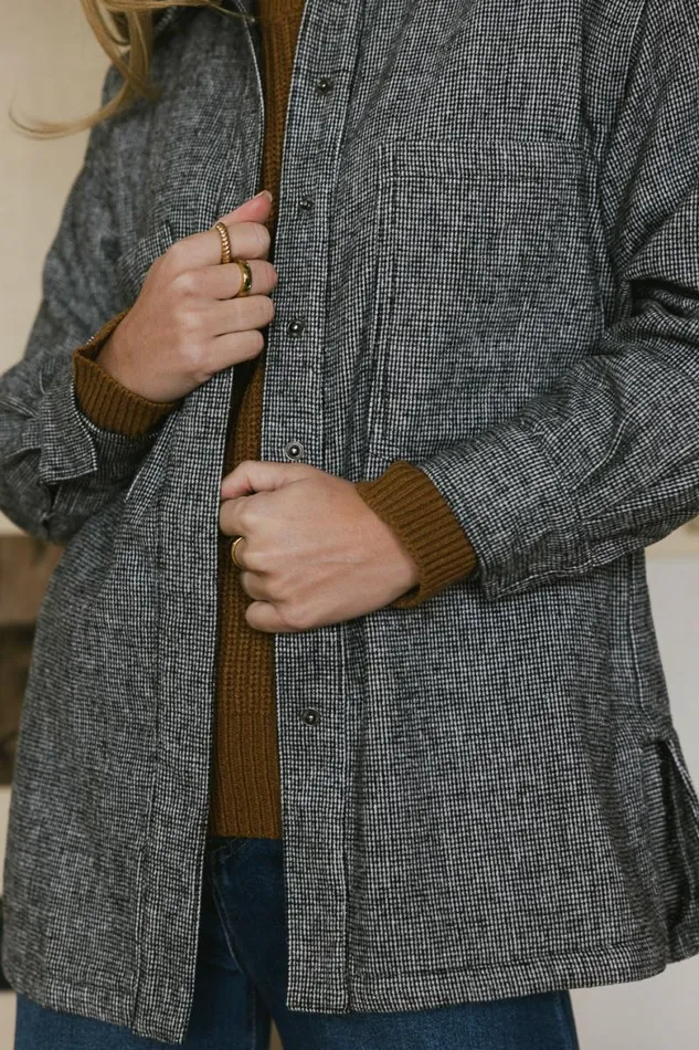 Clara Houndstooth Shacket White Women Bohme Outerwear