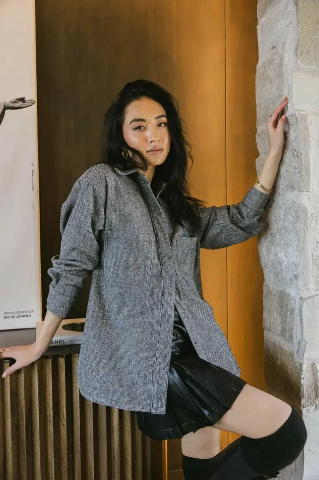 Clara Houndstooth Shacket White Women Bohme Outerwear