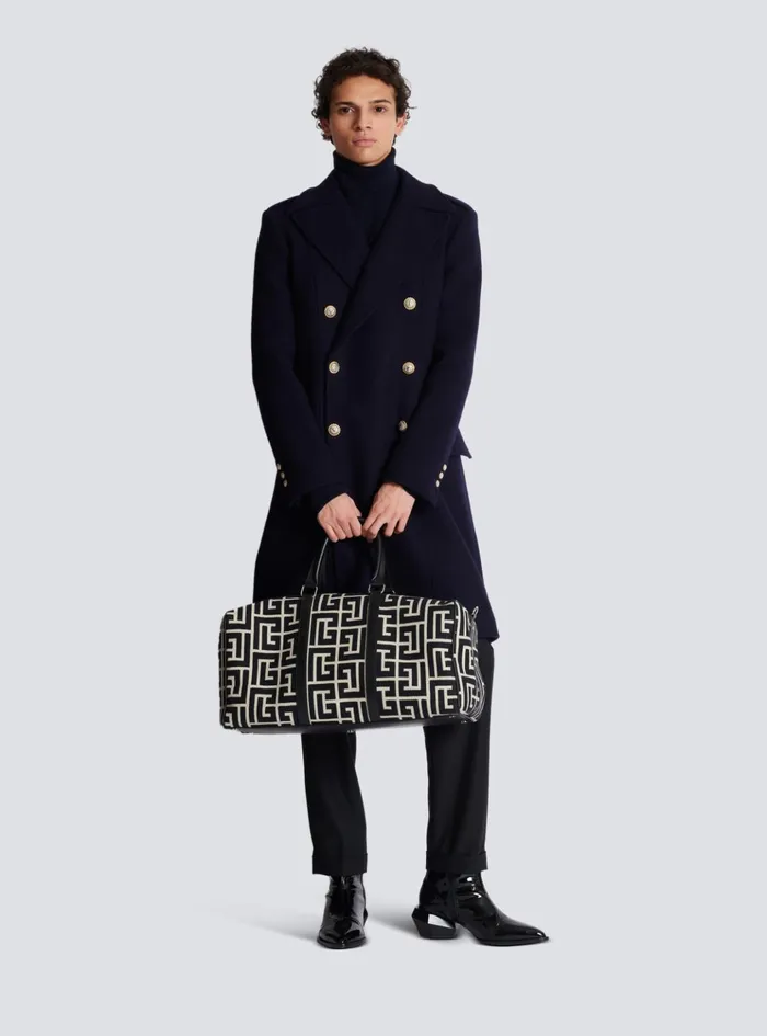 Coat In Felted Doublefaced Wool Navy Men Balmain Outerwear