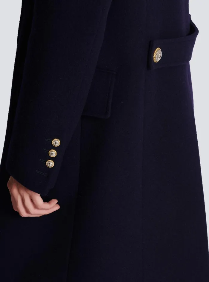 Coat In Felted Doublefaced Wool Navy Men Balmain Outerwear
