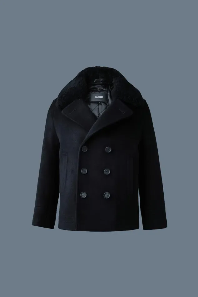Coats and Jackets Kids Mackage CAMDENT Wool Peacoat With Shearling Collar For Toddlers 26 Years Black Coats and Jackets Kids Mackage CAMDENT Wool Peacoat With Shearling Collar For Toddlers 26 Years Black