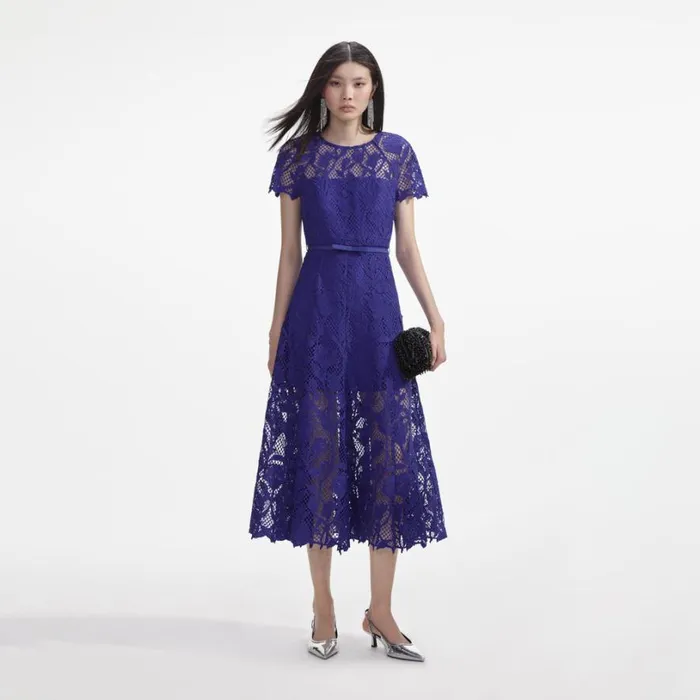 Cobalt Lace Midi Dress Women Self Portrait Dresses