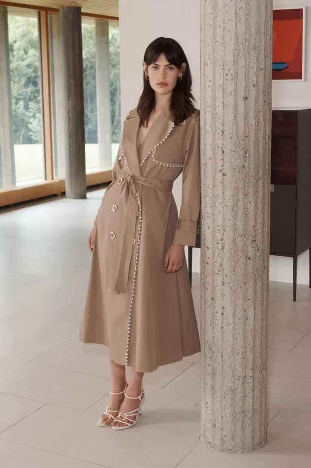Constellation Pearl Trim Coat Taupe Grey Women Aje Blazers Jackets 038 Coats