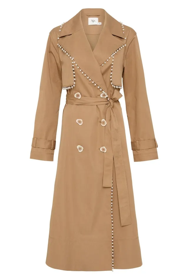 Constellation Pearl Trim Coat Taupe Grey Women Aje Blazers Jackets 038 Coats