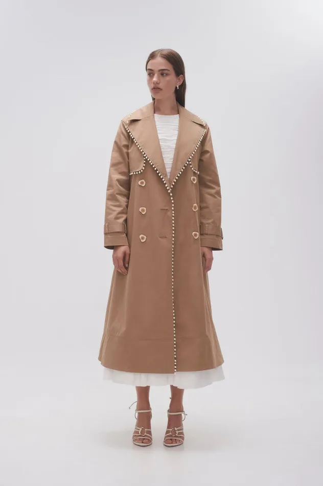 Constellation Pearl Trim Coat Taupe Grey Women Aje Blazers Jackets 038 Coats