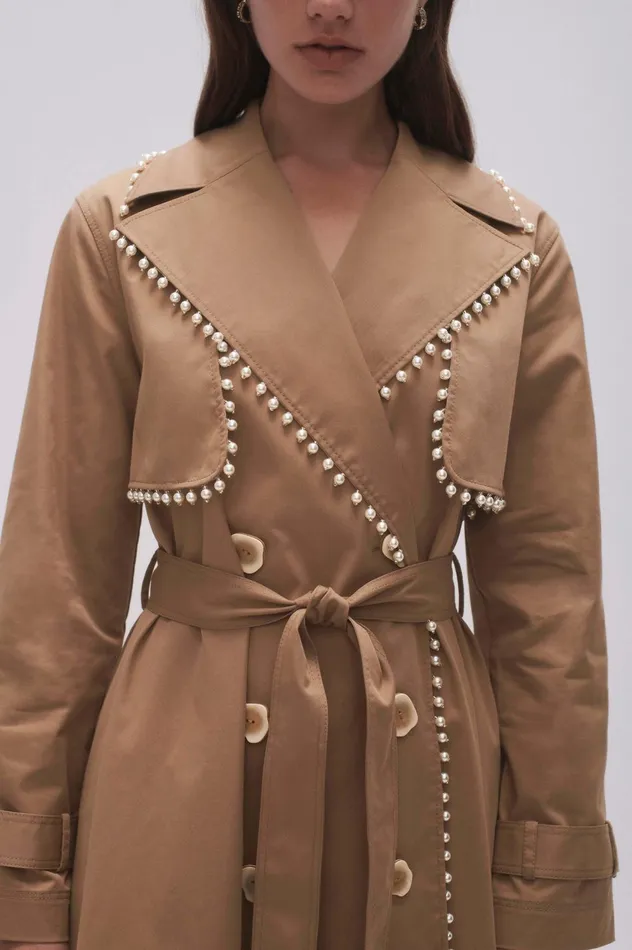 Constellation Pearl Trim Coat Taupe Grey Women Aje Blazers Jackets 038 Coats