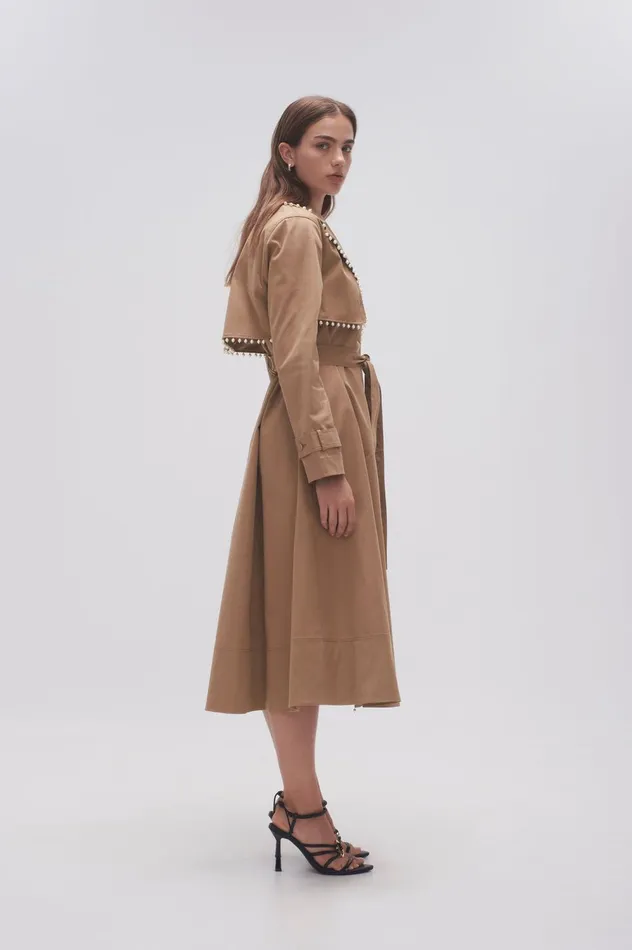 Constellation Pearl Trim Coat Taupe Grey Women Aje Blazers Jackets 038 Coats