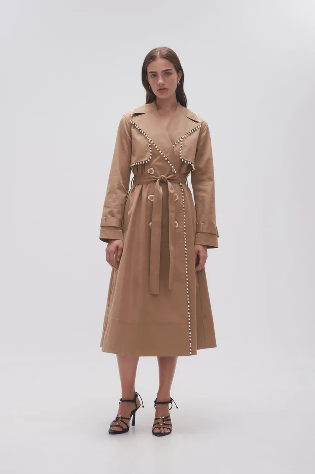 Constellation Pearl Trim Coat Taupe Grey Women Aje Blazers Jackets 038 Coats