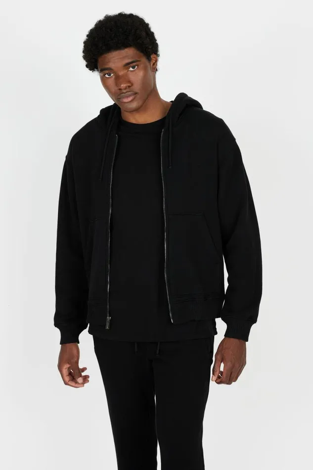 COTTON CITIZEN SWEATSHIRTS Bronx Zip Hoodie Sale Jet Black 8211 Men