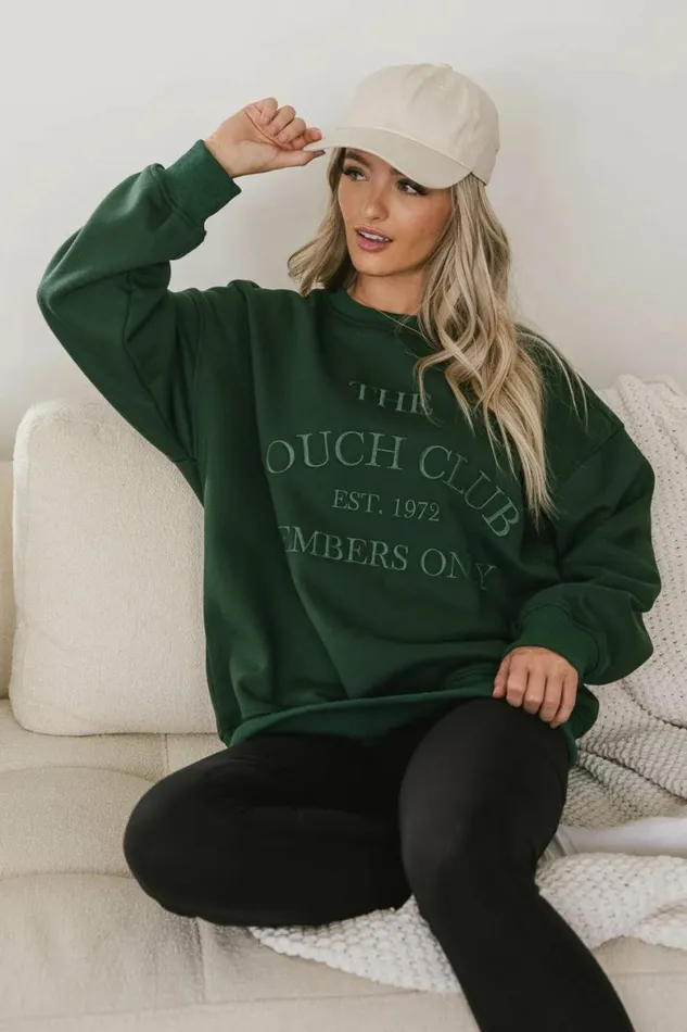 Couch Club Embroidered Sweatshirt Hunter Green Women Bohme Tops