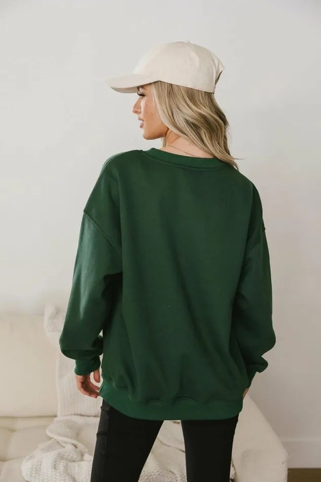 Couch Club Embroidered Sweatshirt Hunter Green Women Bohme Tops