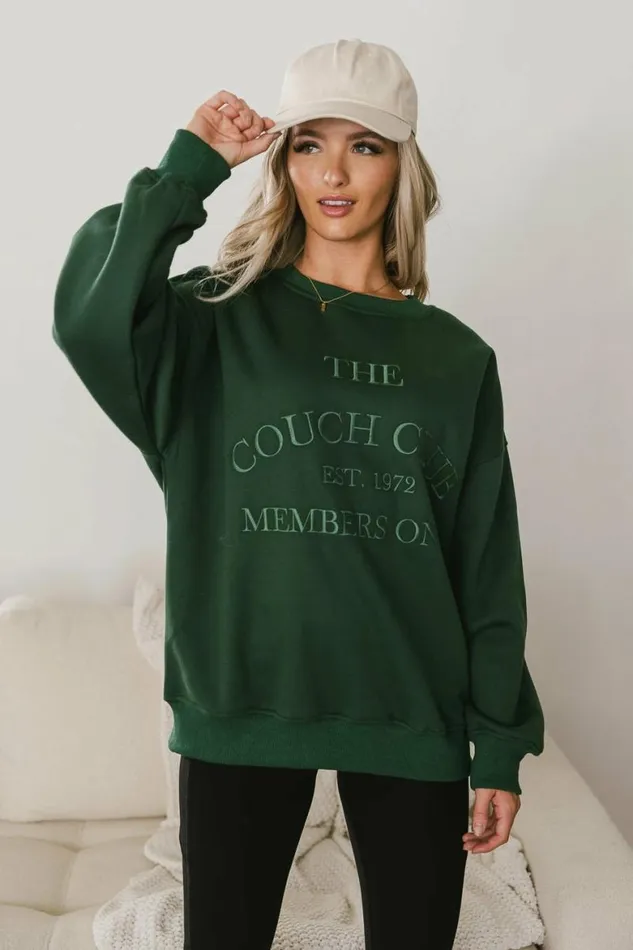 Couch Club Embroidered Sweatshirt Hunter Green Women Bohme Tops