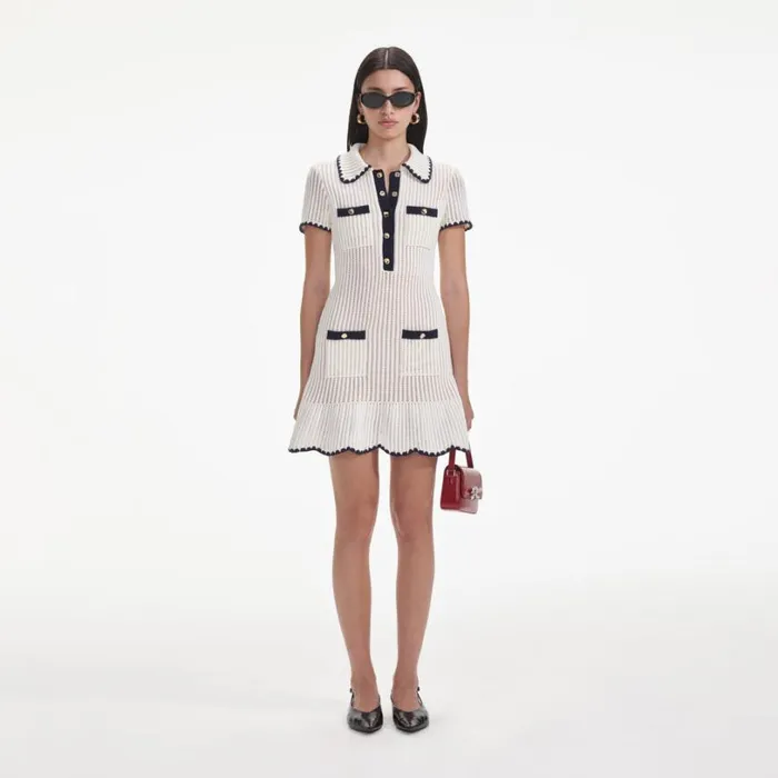 Cream Crochet Collared Mini Dress Women Self Portrait Dresses