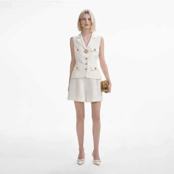 Cream Linen Tailored Playsuit Women Self Portrait Dresses