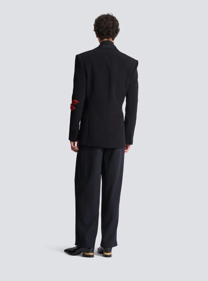 Crepe 1button Jacket With Kiss Embroidery Black Men Balmain Jackets And Blazers