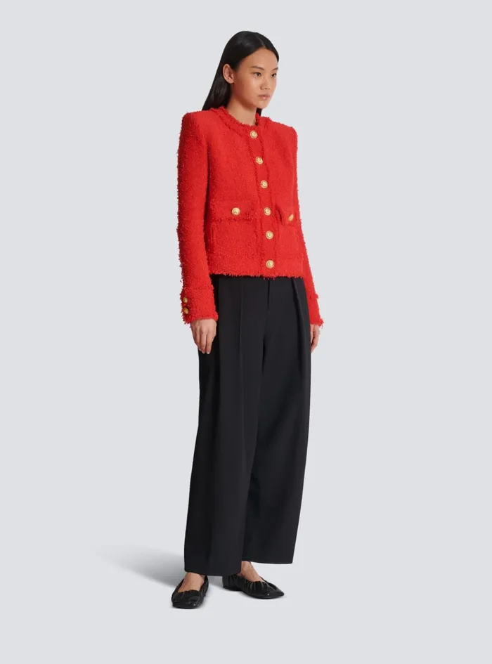 Cropped Tweed Jacket Red Women Balmain Jackets And Blazers