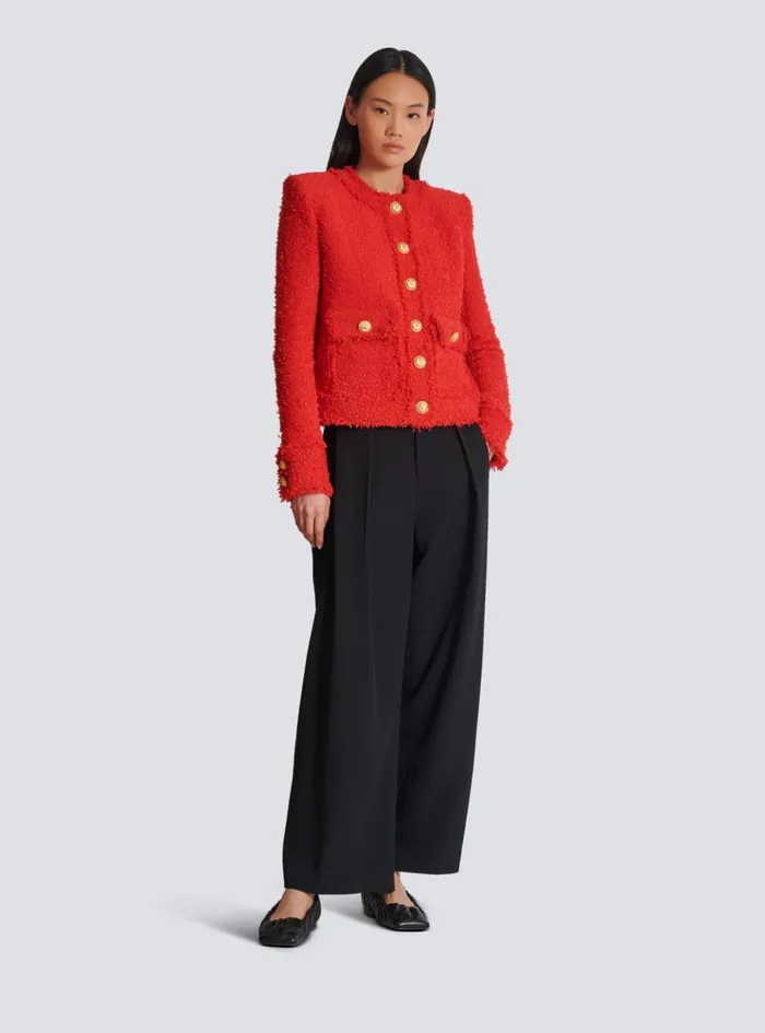 Cropped Tweed Jacket Red Women Balmain Jackets And Blazers