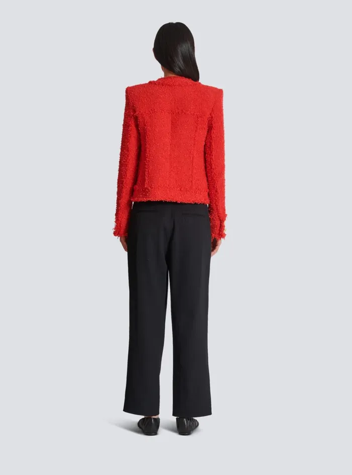 Cropped Tweed Jacket Red Women Balmain Jackets And Blazers